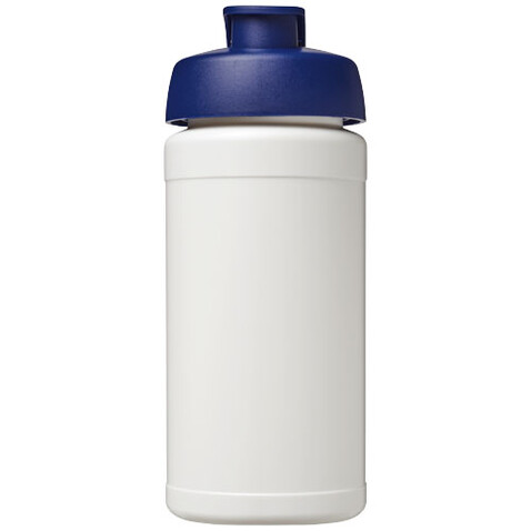 Baseline 500 ml recycelte Sportflasche mit Klappdeckel, weiss, blau bedrucken, Art.-Nr. 21046101