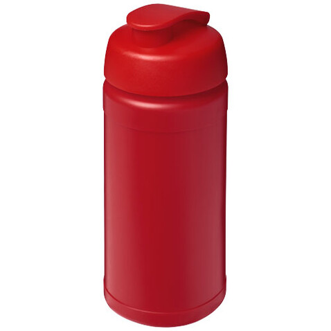 Baseline 500 ml recycelte Sportflasche mit Klappdeckel, rot, rot bedrucken, Art.-Nr. 21046121