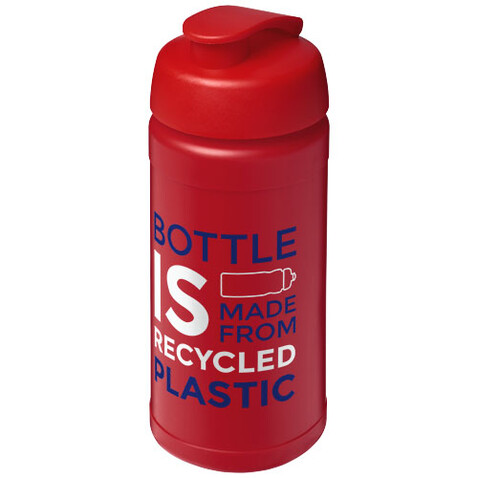 Baseline 500 ml recycelte Sportflasche mit Klappdeckel, rot, rot bedrucken, Art.-Nr. 21046121
