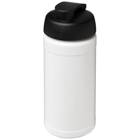 Baseline 500 ml recycelte Sportflasche mit Klappdeckel, weiss, schwarz bedrucken, Art.-Nr. 21046192