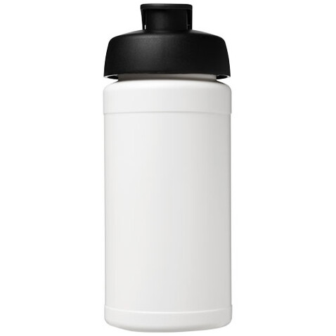 Baseline 500 ml recycelte Sportflasche mit Klappdeckel, weiss, schwarz bedrucken, Art.-Nr. 21046192