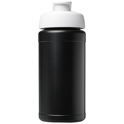 Baseline 500 ml recycelte Sportflasche mit Klappdeckel, schwarz, weiss bedrucken, Art.-Nr. 21046194