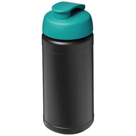 Baseline 500 ml recycelte Sportflasche mit Klappdeckel, schwarz, aquablau bedrucken, Art.-Nr. 21046196 Baseline 500 ml recycelte Sportflasche mit Klappdeckel, schwarz, aquablau bedrucken, Art.-Nr. 21046196