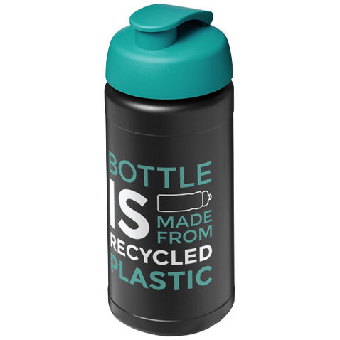 Baseline 500 ml recycelte Sportflasche mit Klappdeckel, schwarz, aquablau bedrucken, Art.-Nr. 21046196 Baseline 500 ml recycelte Sportflasche mit Klappdeckel, schwarz, aquablau bedrucken, Art.-Nr. 21046196