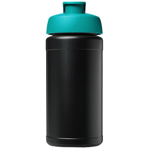 Baseline 500 ml recycelte Sportflasche mit Klappdeckel, schwarz, aquablau bedrucken, Art.-Nr. 21046196 Baseline 500 ml recycelte Sportflasche mit Klappdeckel, schwarz, aquablau bedrucken, Art.-Nr. 21046196