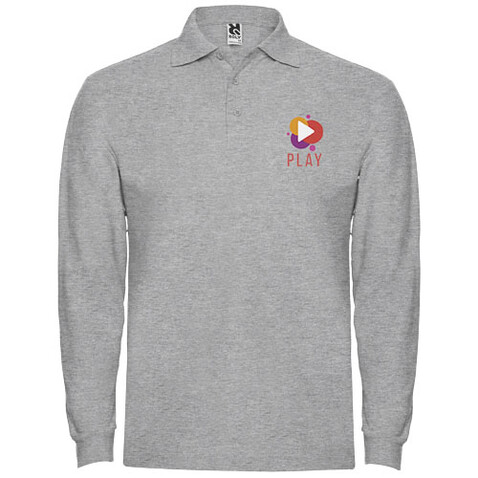 Estrella Langarm Poloshirt für Herren, Marl Grey bedrucken, Art.-Nr. R66352U3