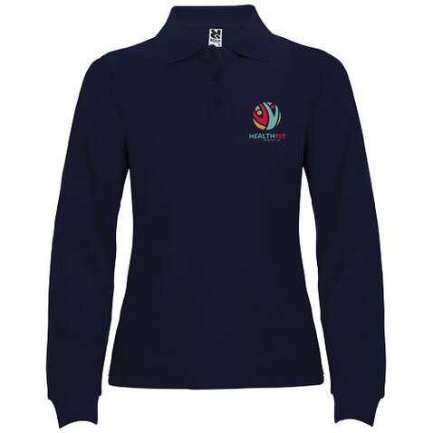 Estrella Langarm Poloshirt für Damen, Navy Blue bedrucken, Art.-Nr. R66361R1