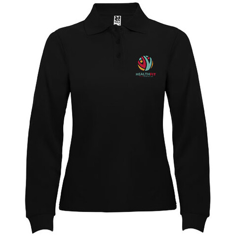 Estrella Langarm Poloshirt für Damen, schwarz bedrucken, Art.-Nr. R66363O2