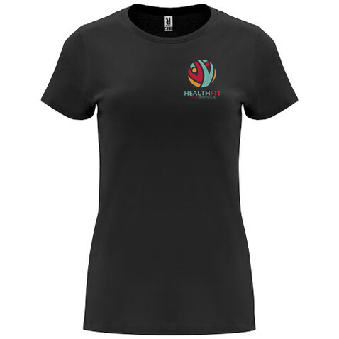 Capri T-Shirt für Damen, schwarz bedrucken, Art.-Nr. R66833O2