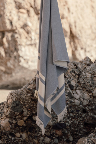 VINGA Tolo Hamam-Frottierhandtuch navy blau, beige bedrucken, Art.-Nr. V450205