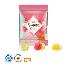 Minitüte,10 g, Folie transparent, Trolli Fruchtgummi Daumen, 10% Fruchtsaft bedrucken, Art.-Nr. 1021.00090_10