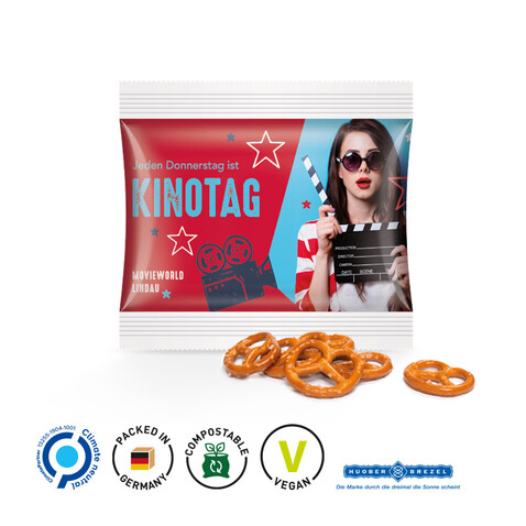 Snack Miditüte, 10 g, kompostierbare Folie weiß, Mini Brezel bedrucken, Art.-Nr. 1025.00027