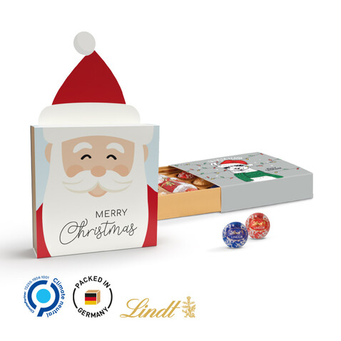 Lindt Präsent im Werbeschuber &quot;Weihnachtsmütze&quot;, Kleine Kostbarkeiten Santa bedrucken, Art.-Nr. 1057.00015