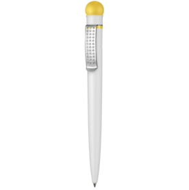 Kugelschreiber SATELLITE–weiss/zitronen-gelb bedrucken, Art.-Nr. 07110_0101_0200
