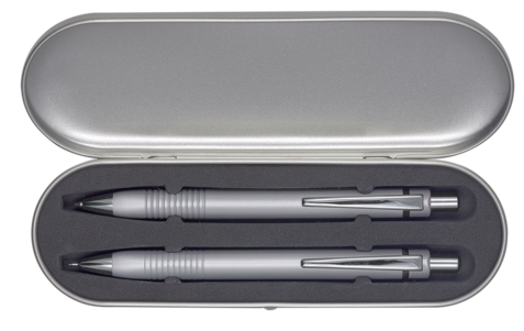 Schreib-Set TRIANGLE SILBER, incl. 2-er Pen-Box–silber bedrucken, Art.-Nr. 68900_5112_06