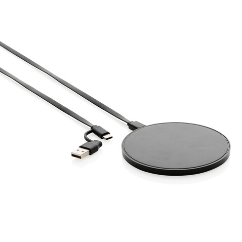 10W Wireless Charger aus RCS Standard recyceltem Kunststoff schwarz bedrucken, Art.-Nr. P308.661