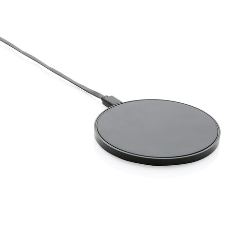 10W Wireless Charger aus RCS Standard recyceltem Kunststoff schwarz bedrucken, Art.-Nr. P308.661