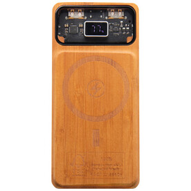 SCX.design P48 10.000 mAh magnetische 15W Powerbank aus Holz mit Leuchtlogo, holz, schwarz bedrucken, Art.-Nr. 1PX15671