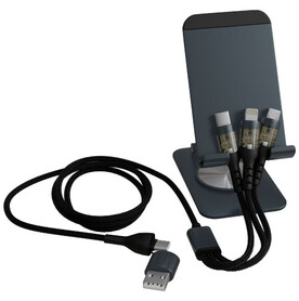 SCX.design O32 faltbare Telefonladestation mit 3-in-1 Ladekabel, gun metal bedrucken, Art.-Nr. 1PX16182