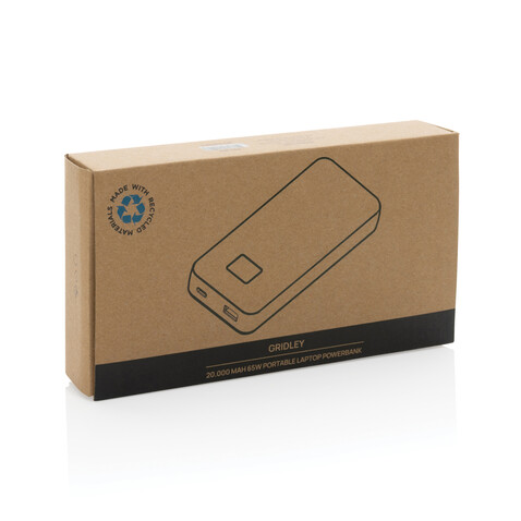 Gridley 20.000mAh 65W Laptop Powerbank aus RCS rPlastik schwarz bedrucken, Art.-Nr. P322.801