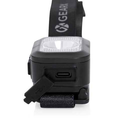 Gear X Hochleistungs-Kopflampe aus RCS rPlastik schwarz, grau bedrucken, Art.-Nr. P513.102