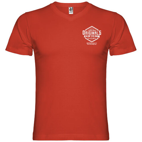 Samoyedo T-Shirt mit V-Ausschnitt für Herren, rot bedrucken, Art.-Nr. R65034I4