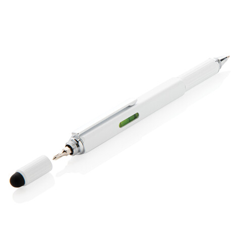 5-in-1 Aluminium Tool-Stift weiß bedrucken, Art.-Nr. P221.553