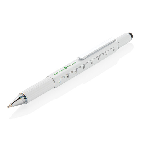 5-in-1 Aluminium Tool-Stift weiß bedrucken, Art.-Nr. P221.553