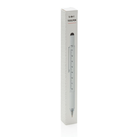 5-in-1 Aluminium Tool-Stift weiß bedrucken, Art.-Nr. P221.553