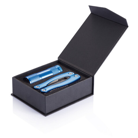 Multitool und Taschenlampen Set blau bedrucken, Art.-Nr. P238.085