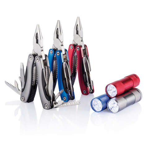 Multitool und Taschenlampen Set rot bedrucken, Art.-Nr. P238.084