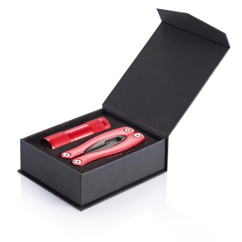 Multitool und Taschenlampen Set rot bedrucken, Art.-Nr. P238.084