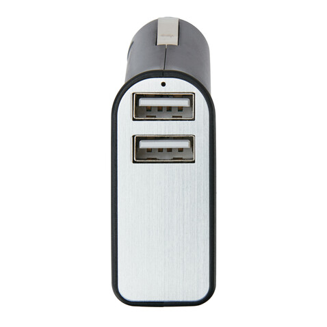 Dual USB Ladegerät schwarz, silber bedrucken, Art.-Nr. P302.401
