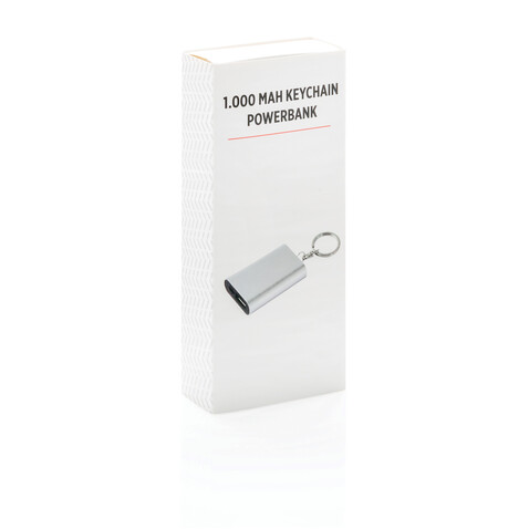 1.000 mAh Schlüsselanhänger Powerbank silber bedrucken, Art.-Nr. P324.190