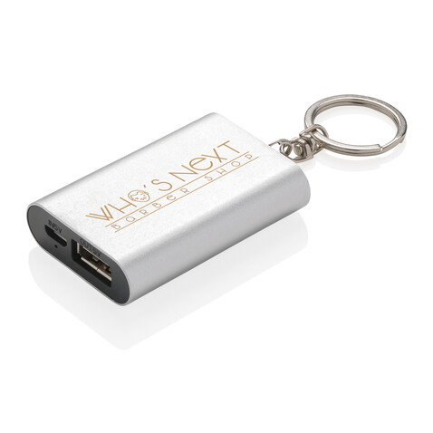 1.000 mAh Schlüsselanhänger Powerbank silber bedrucken, Art.-Nr. P324.190