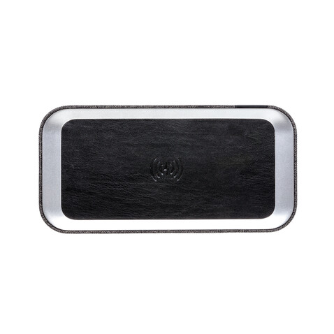 Vogue Wireless-Charger Lautsprecher grau, schwarz bedrucken, Art.-Nr. P328.072