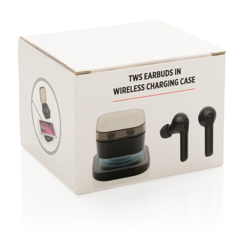 TrueWireless Ohrhörer in kabelloser Ladebox schwarz bedrucken, Art.-Nr. P329.121