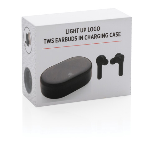 Light-Up Logo TWS Ohrhörer in Ladebox schwarz bedrucken, Art.-Nr. P329.181