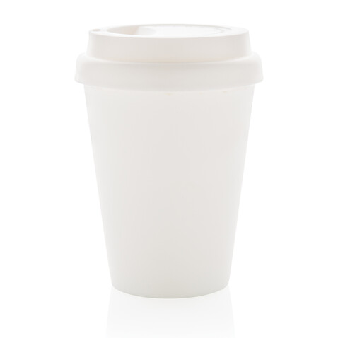 Wiederverwendbarer doppelwandiger Kaffeebecher 300ml weiß bedrucken, Art.-Nr. P432.693
