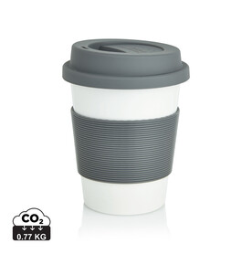 ECO PLA Kaffeebecher grau, weiß bedrucken, Art.-Nr. P432.880
