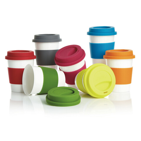 ECO PLA Kaffeebecher orange, weiß bedrucken, Art.-Nr. P432.888