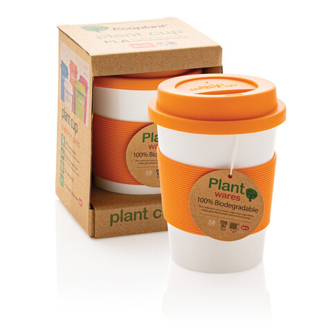 ECO PLA Kaffeebecher orange, weiß bedrucken, Art.-Nr. P432.888