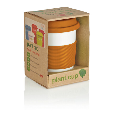 ECO PLA Kaffeebecher orange, weiß bedrucken, Art.-Nr. P432.888