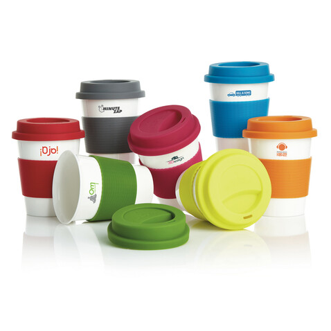 ECO PLA Kaffeebecher grau, weiß bedrucken, Art.-Nr. P432.880