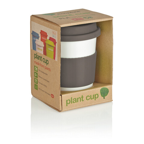 ECO PLA Kaffeebecher grau, weiß bedrucken, Art.-Nr. P432.880