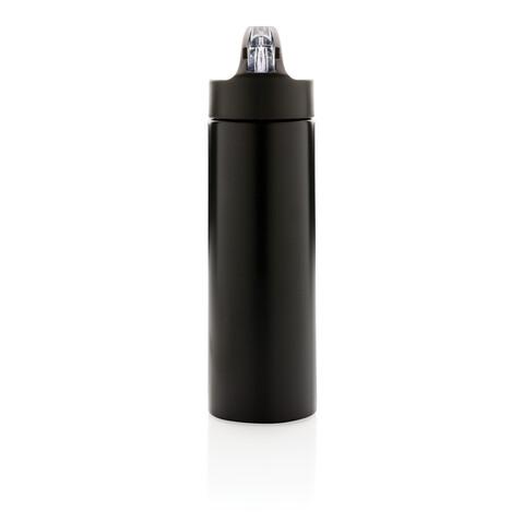 Sport Edelstahlflasche mit Trinkvorrichtung schwarz bedrucken, Art.-Nr. P433.161