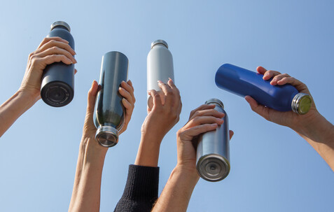 Auslaufgeschützte Kupfer-Vakuum-Flasche blau bedrucken, Art.-Nr. P433.215