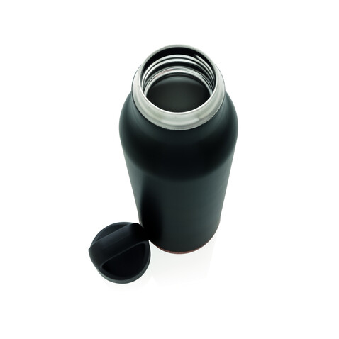 Auslaufsichere Vakuum-Flasche mit Kork schwarz bedrucken, Art.-Nr. P433.281