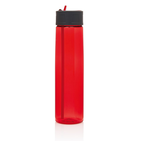 Tritan Trinkflasche mit Strohhalm rot, grau bedrucken, Art.-Nr. P436.304