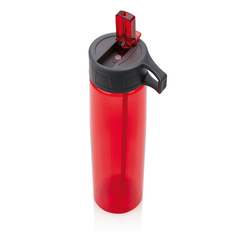 Tritan Trinkflasche mit Strohhalm rot, grau bedrucken, Art.-Nr. P436.304